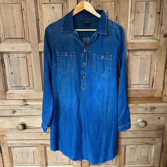 Lucky Brand Medium Chambray Dress Half Button Long Sleeves Collared Linen Blend‎ - Picture 1 of 10